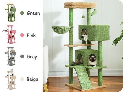 56.3" Cat Tree for Large Cats Adult with Super Large Top Perch Cat Tower with Plush Hammock Dangling Pompom Cat Scratching Post
