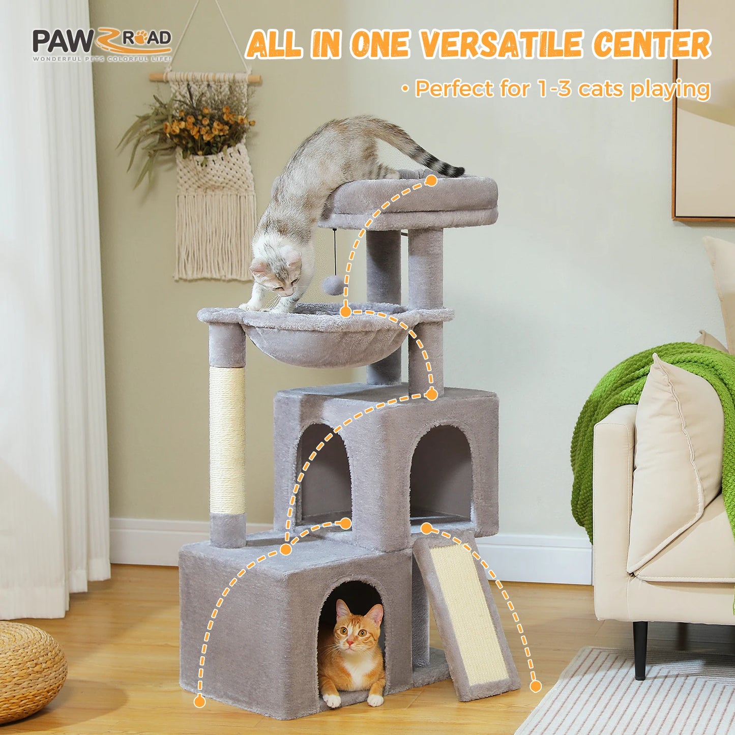 Large Cat Tree for Indoor Cats Multi-Level Cat Tower with Spacious Condos Scratching Pad Kitten House Accessories Cat Toys