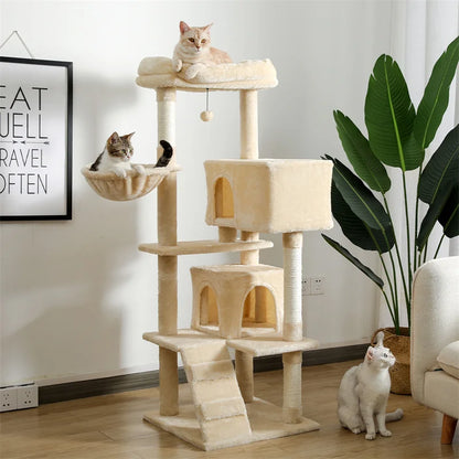 56.3" Cat Tree for Large Cats Adult with Super Large Top Perch Cat Tower with Plush Hammock Dangling Pompom Cat Scratching Post