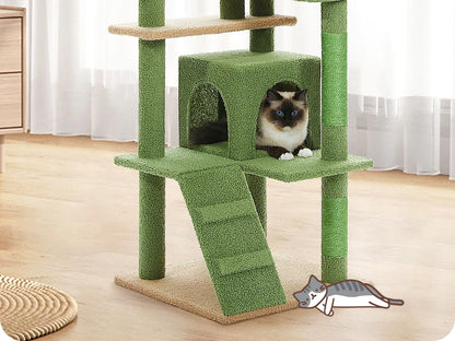 56.3" Cat Tree for Large Cats Adult with Super Large Top Perch Cat Tower with Plush Hammock Dangling Pompom Cat Scratching Post