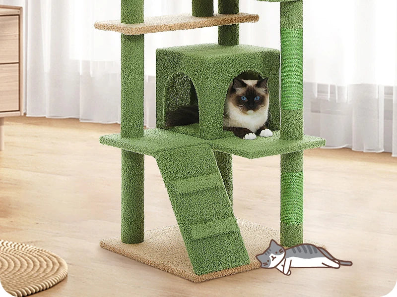 56.3" Cat Tree for Large Cats Adult with Super Large Top Perch Cat Tower with Plush Hammock Dangling Pompom Cat Scratching Post