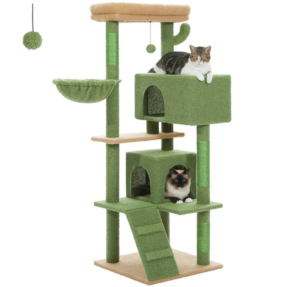 56.3" Cat Tree for Large Cats Adult with Super Large Top Perch Cat Tower with Plush Hammock Dangling Pompom Cat Scratching Post