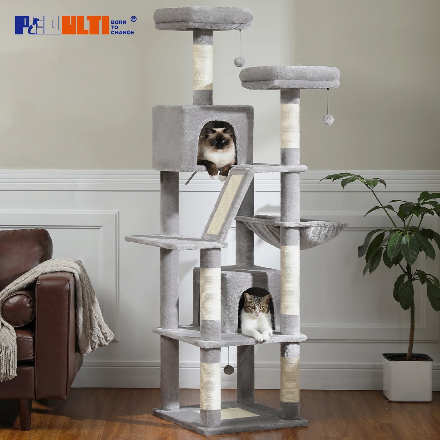 Large Cat Tree Tall Cat Tower for Indoor Cats Multi-Level Plush Cat Condo with Scratching Posts Scratching Boards