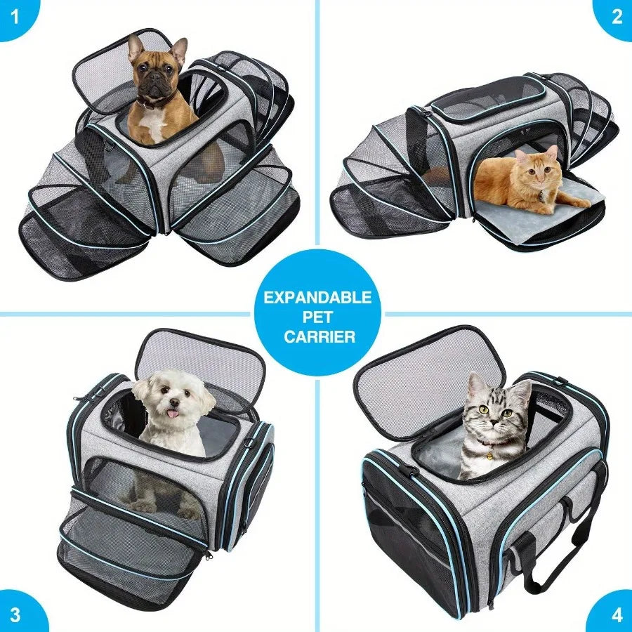 1 PC Expandable Foldable Pet Bag with Fleece Pad Soft Side Pet Harness for Small Pets Cats Puppies.