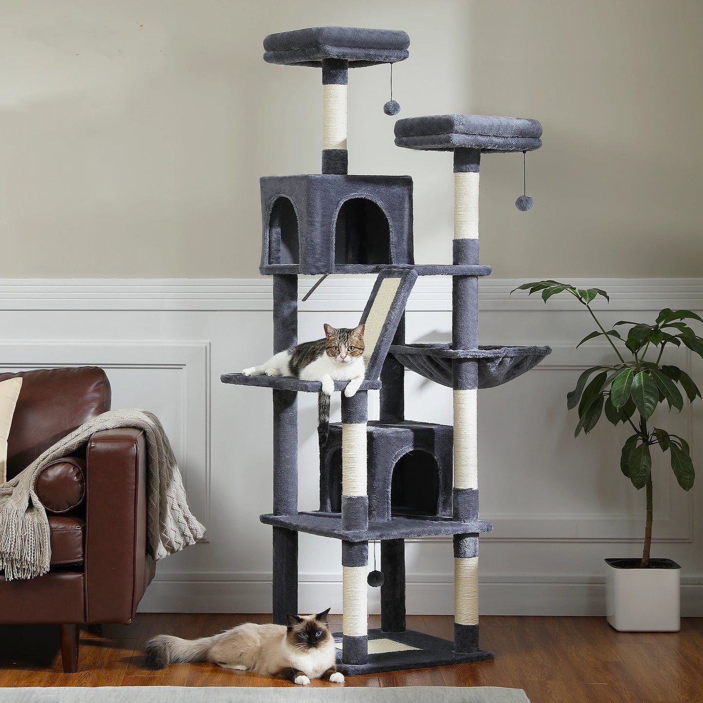 Large Cat Tree Tall Cat Tower for Indoor Cats Multi-Level Plush Cat Condo with Scratching Posts Scratching Boards