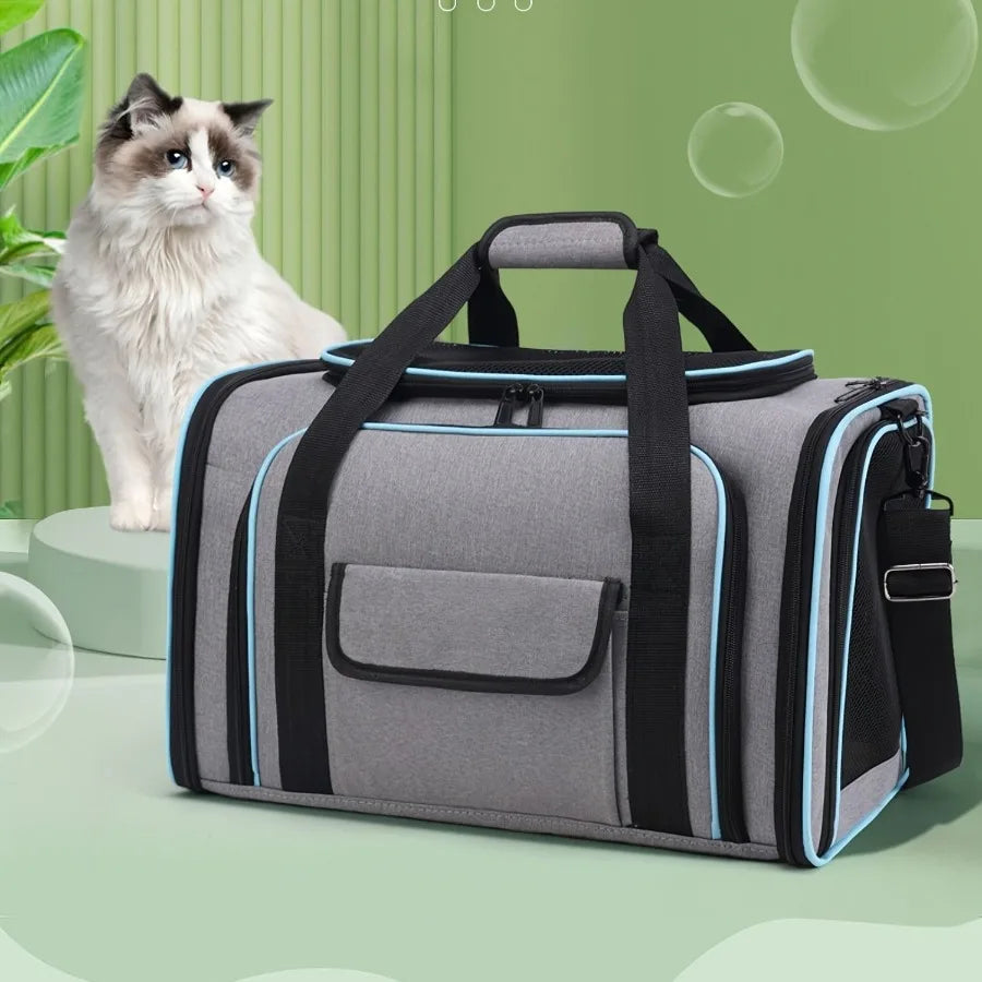 1 PC Expandable Foldable Pet Bag with Fleece Pad Soft Side Pet Harness for Small Pets Cats Puppies.