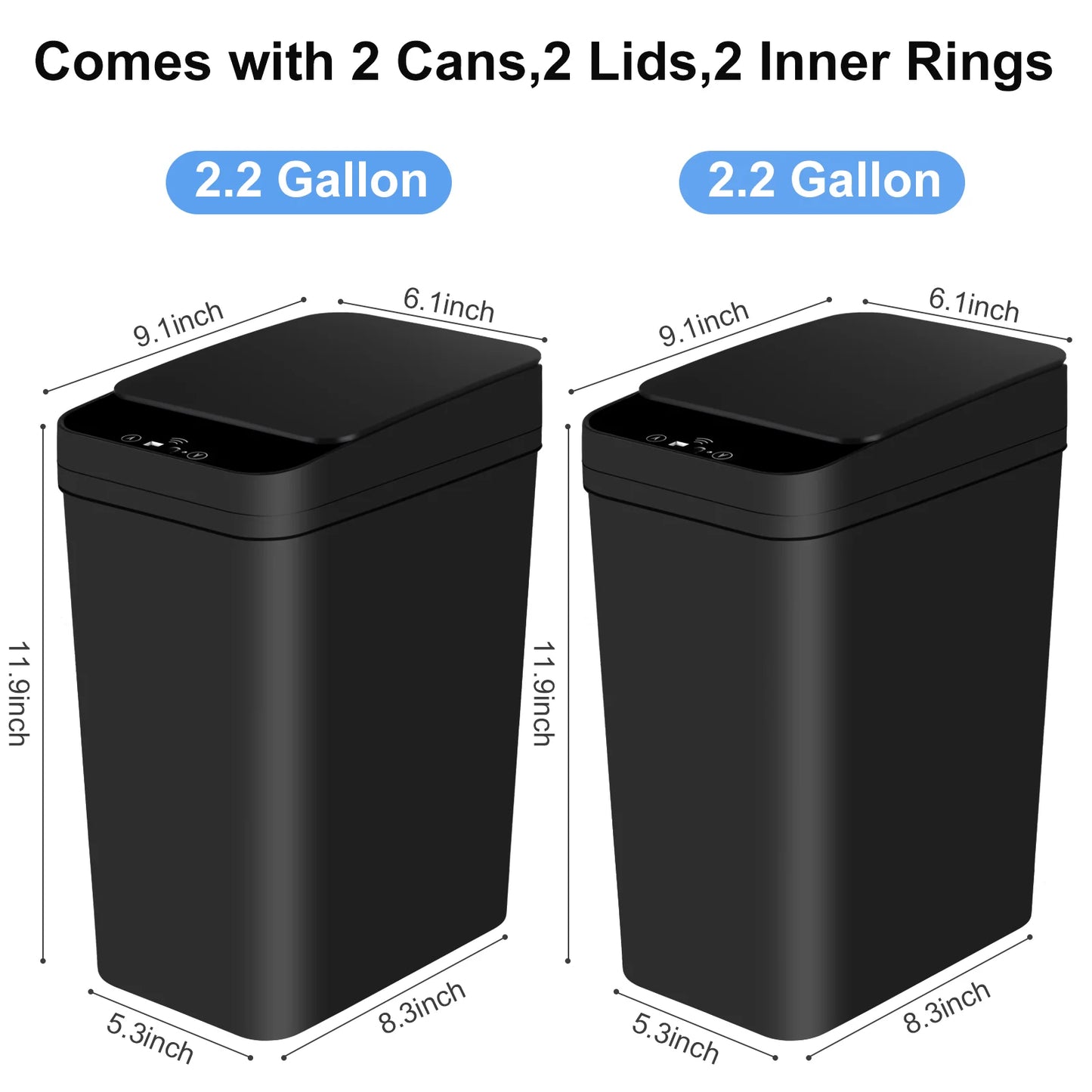 2 Pack 12L Bathroom Automatic Trash Can Touchless Motion Sensor Slim Garbage Can  Lid for Bedroom Living room Office Black